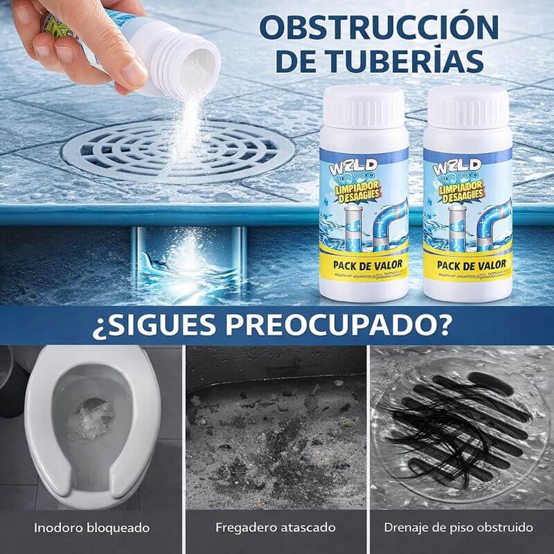 ClearDrain X3 🛀¡Elimina tacos y manchas con solo verter el polvo!