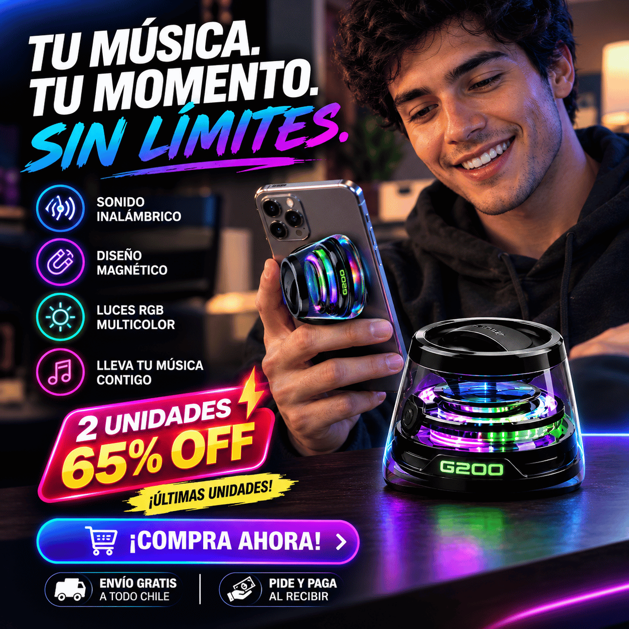 G200 Magnético - ¡Sonido Potente Pegado a tu Teléfono!