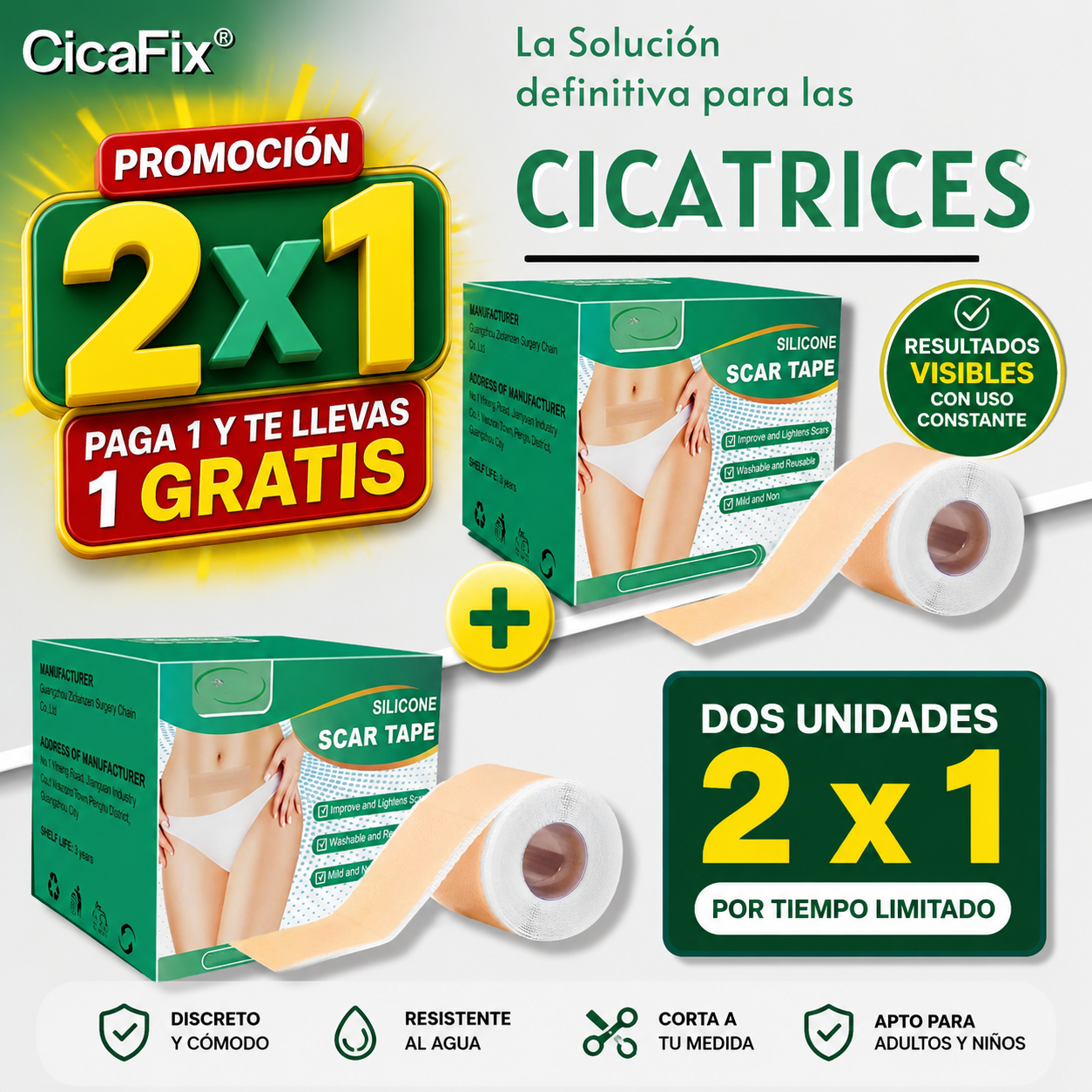 CicaFix 2 X 1 – Rollos Parches Silicon Quita Cicatrices
