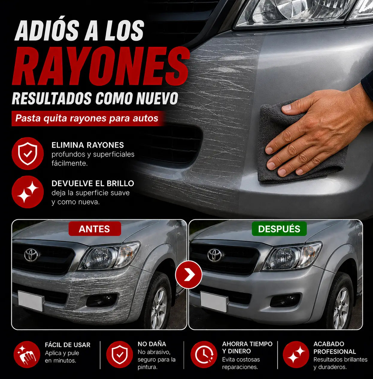 BrilloMax Auto - ¡Oculta marcas superficiales fácil!